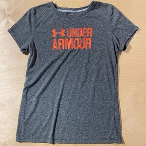 Under Armour Women's Heathered Gray Tee with Orange Logo Small (PQ)